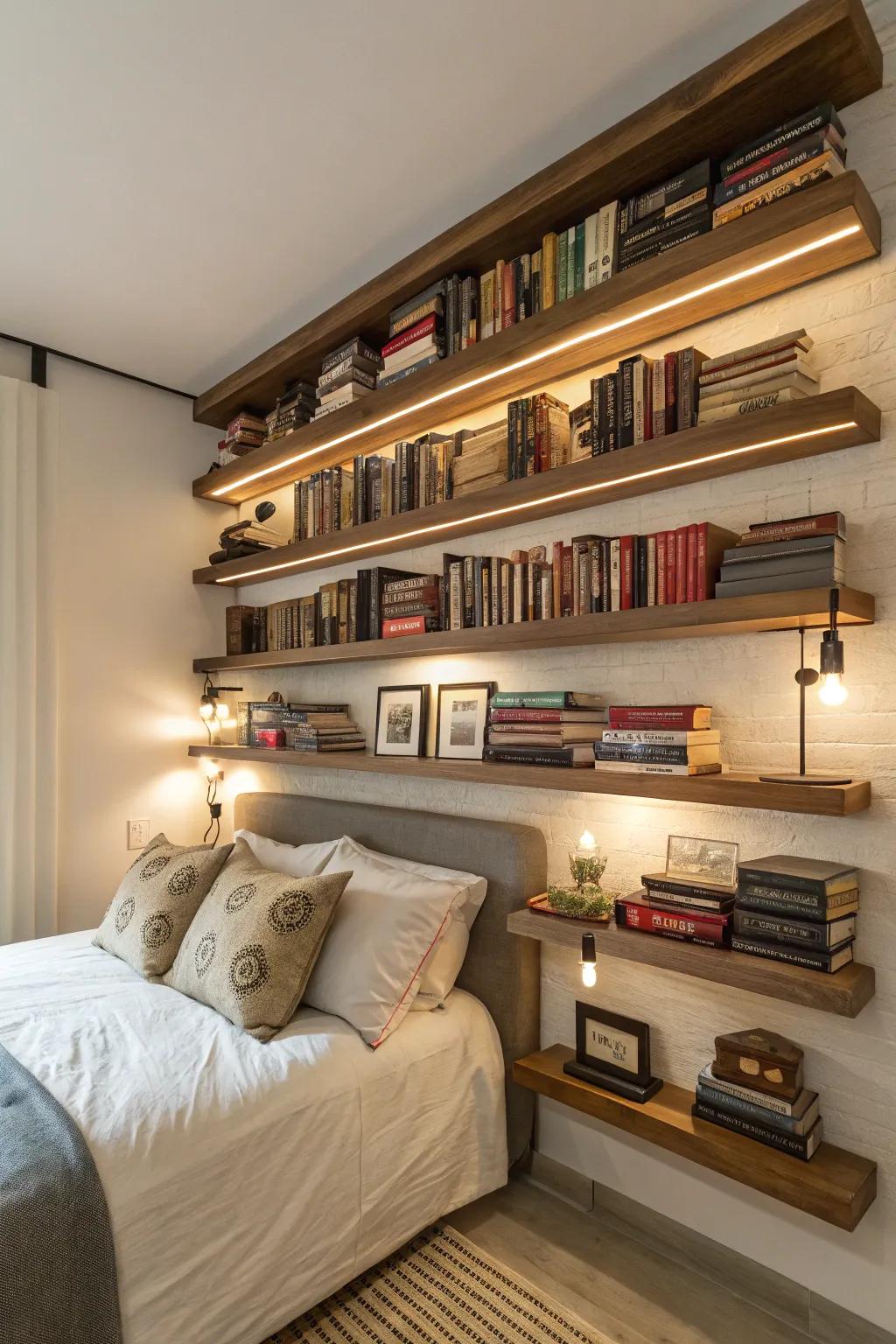 Floating bookshelf wall for book lovers.