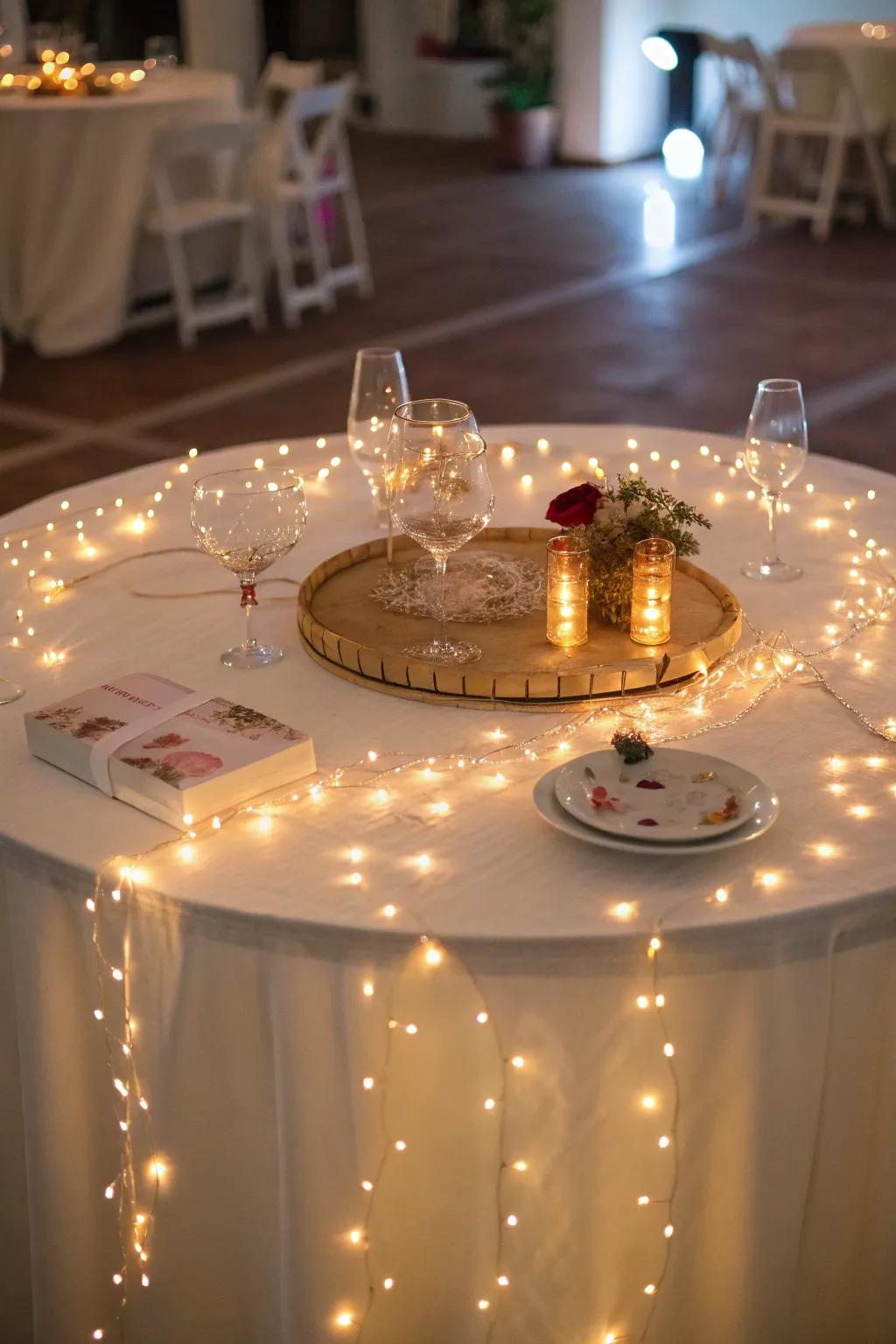 Fairy lights fashion an enchanting atmosphere.