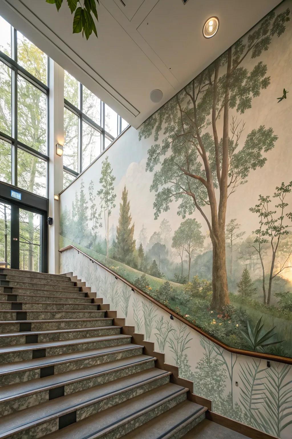 Create a restorative effect with nature-inspired murals.