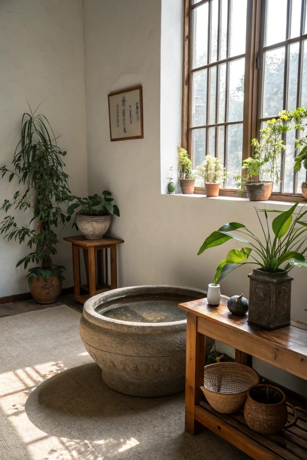 An understated water bowl adds elegance and calm.