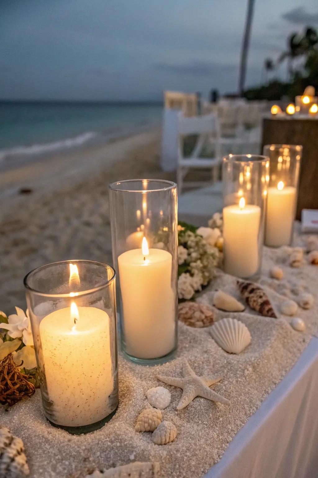 Fresh beachy vibe with sea glass candles.