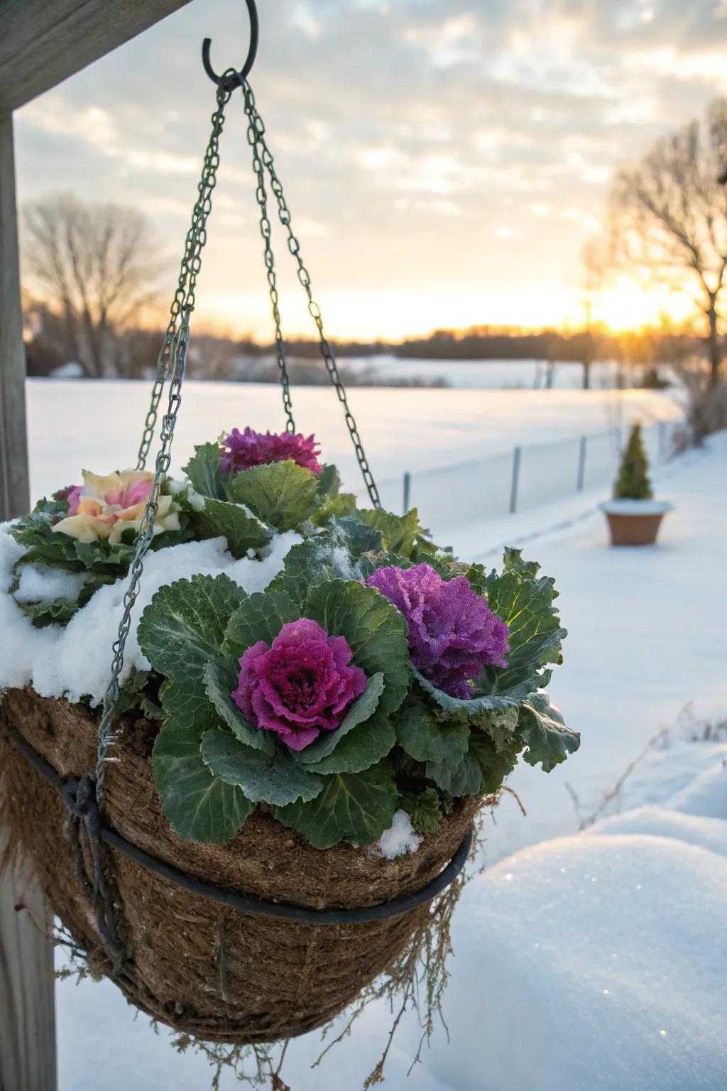 Ornamental cabbage furnishes texture and pigmentation.