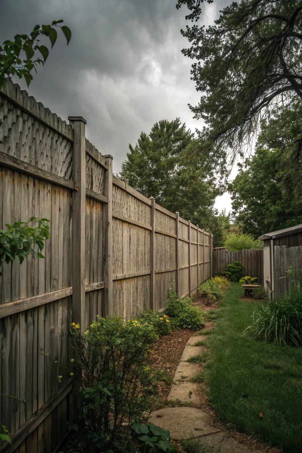 Shadowbox fences provide privacy and aesthetic appeal.