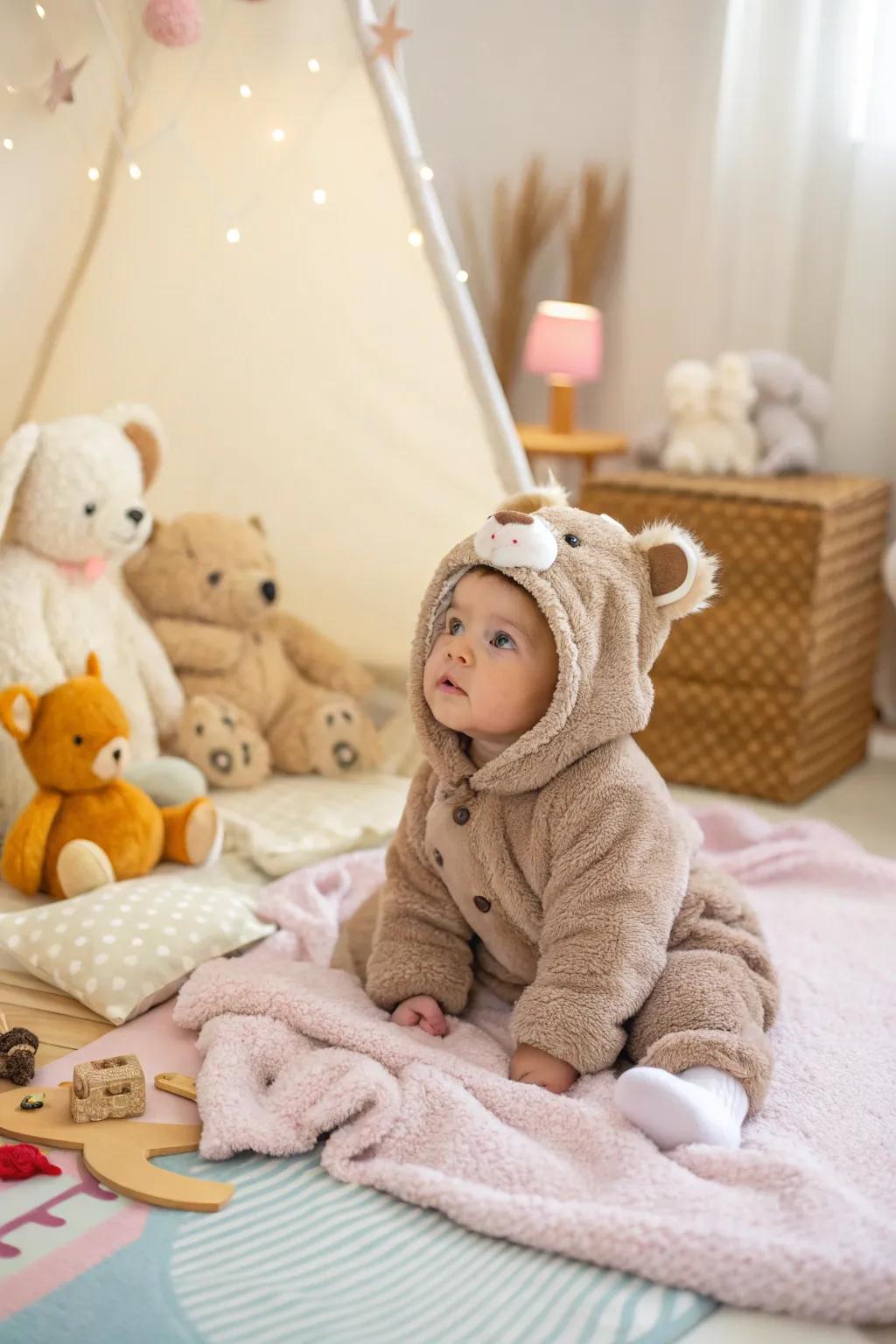 Snug teddy bear costume suitable for your child.