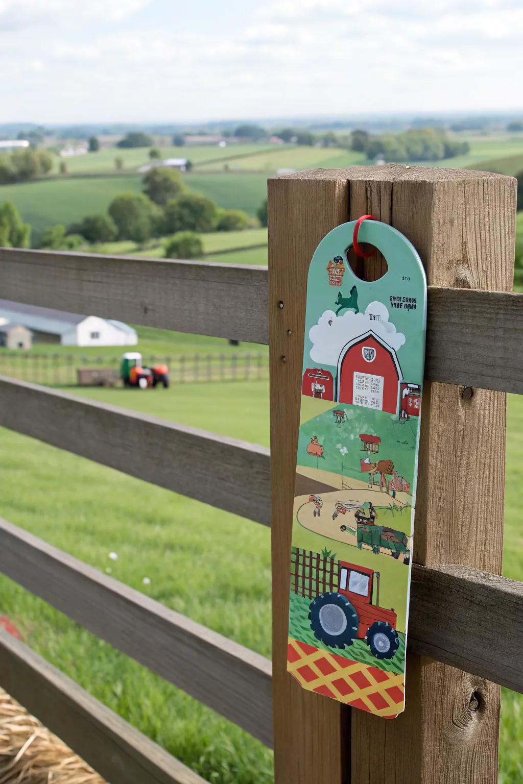 A playful farmyard-themed door adornment exuding rural allure.