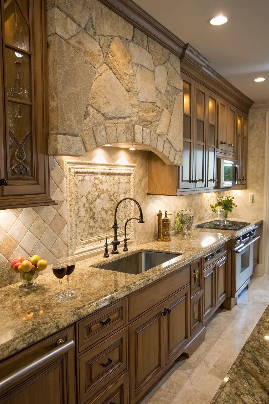 Natural stone pairs harmoniously with granite.