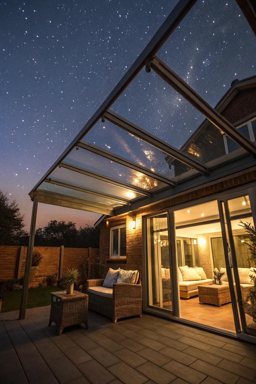 Enjoy the stars with glass roof awnings.