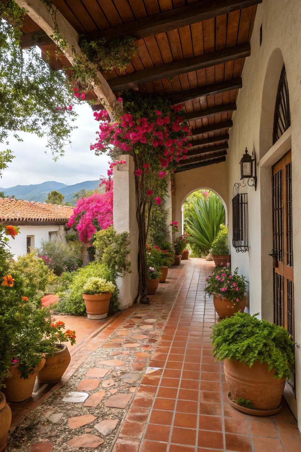 A Mediterranean courtyard vibe breezeway that brings warmth and exotic charm.