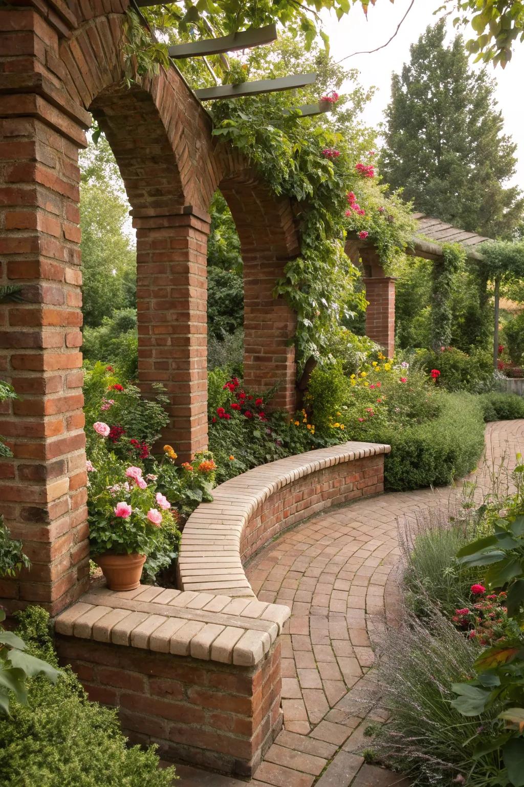 Architectural brick details add elegance and cohesion to garden designs.