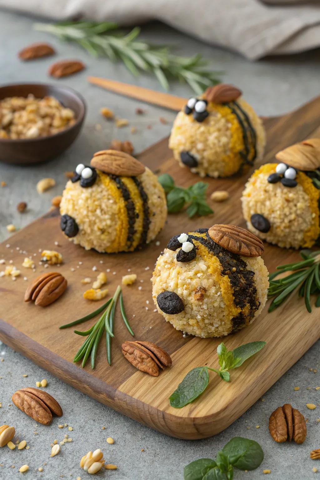 Bee-licious cheese balls for a savory treat.