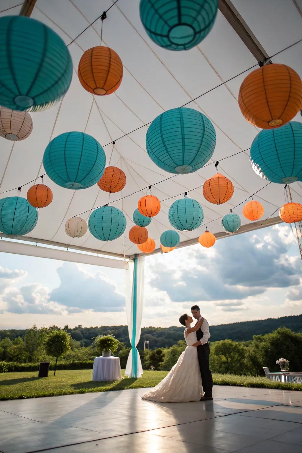 Whimsical lanterns that add charm to the dance floor.