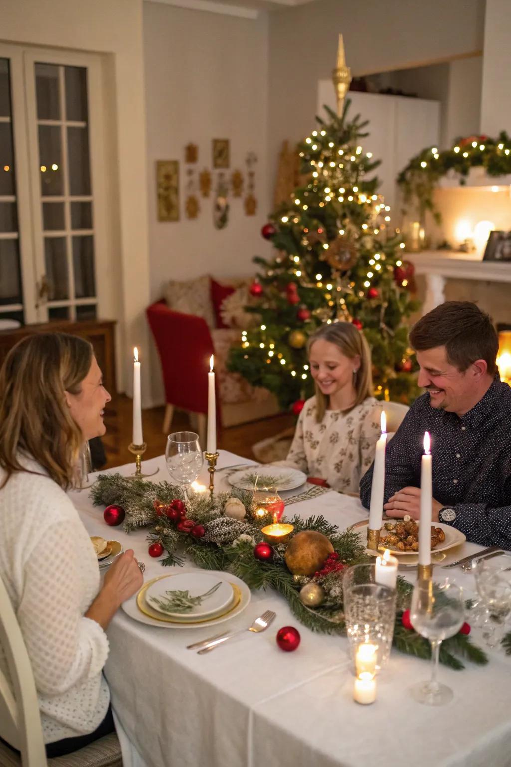 An elegantly set table makes for a sophisticated family photo.