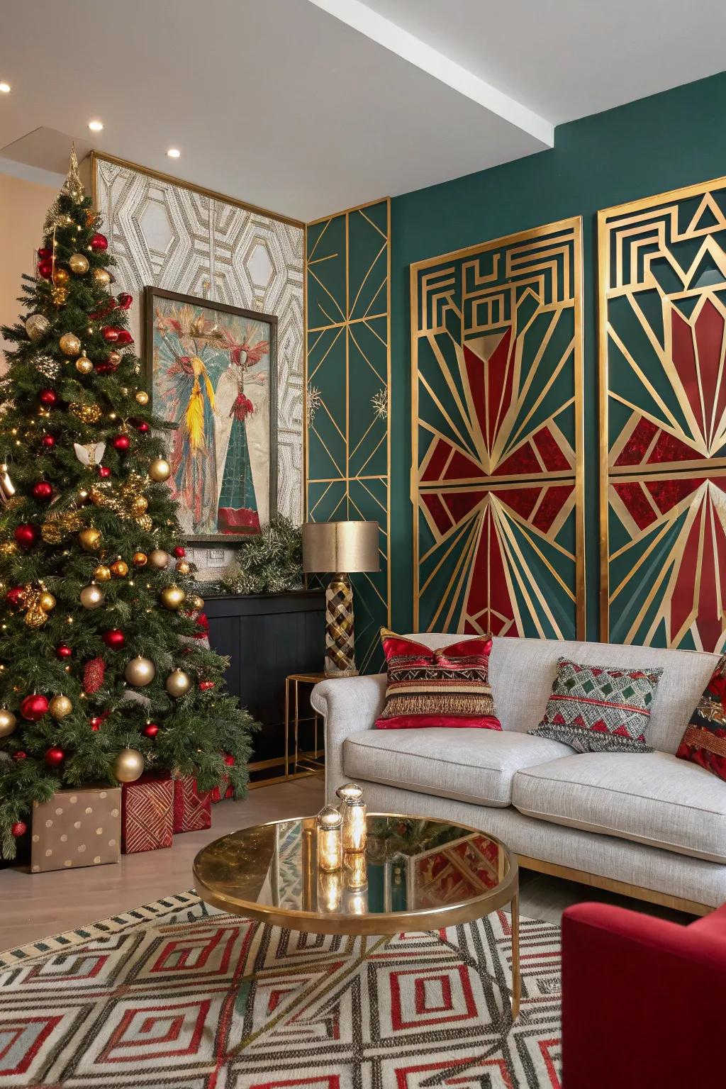 Deco era splendor with glamorous holiday ornaments.