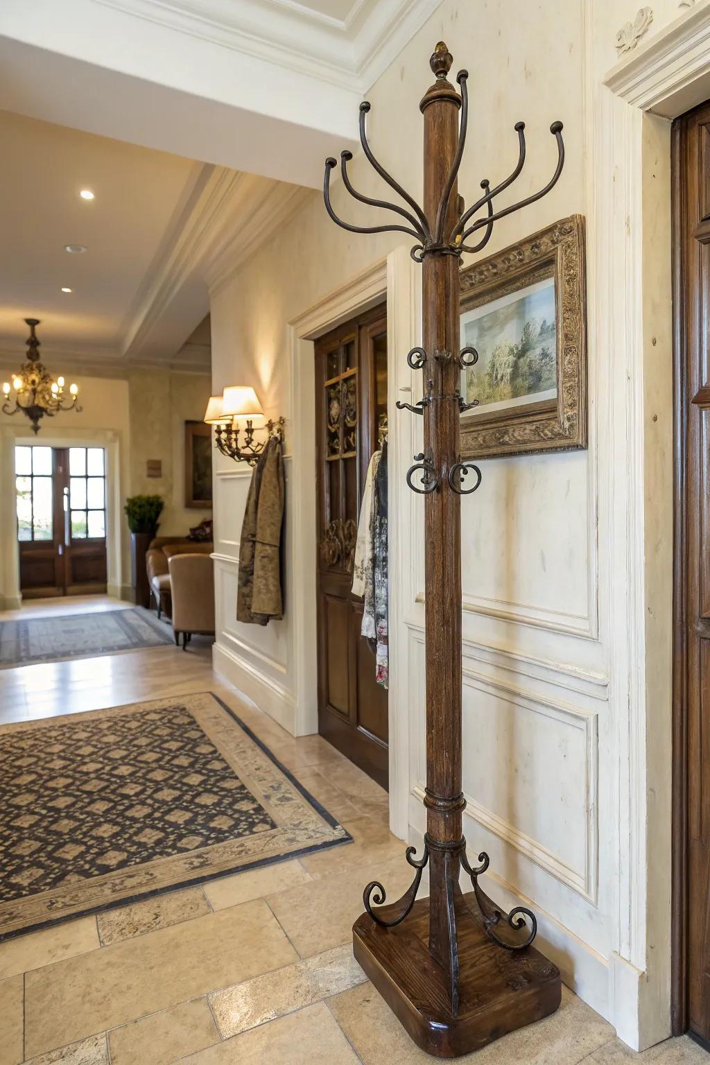 A vintage coat rack showcasing classic mounts for a timeless and sophisticated look.