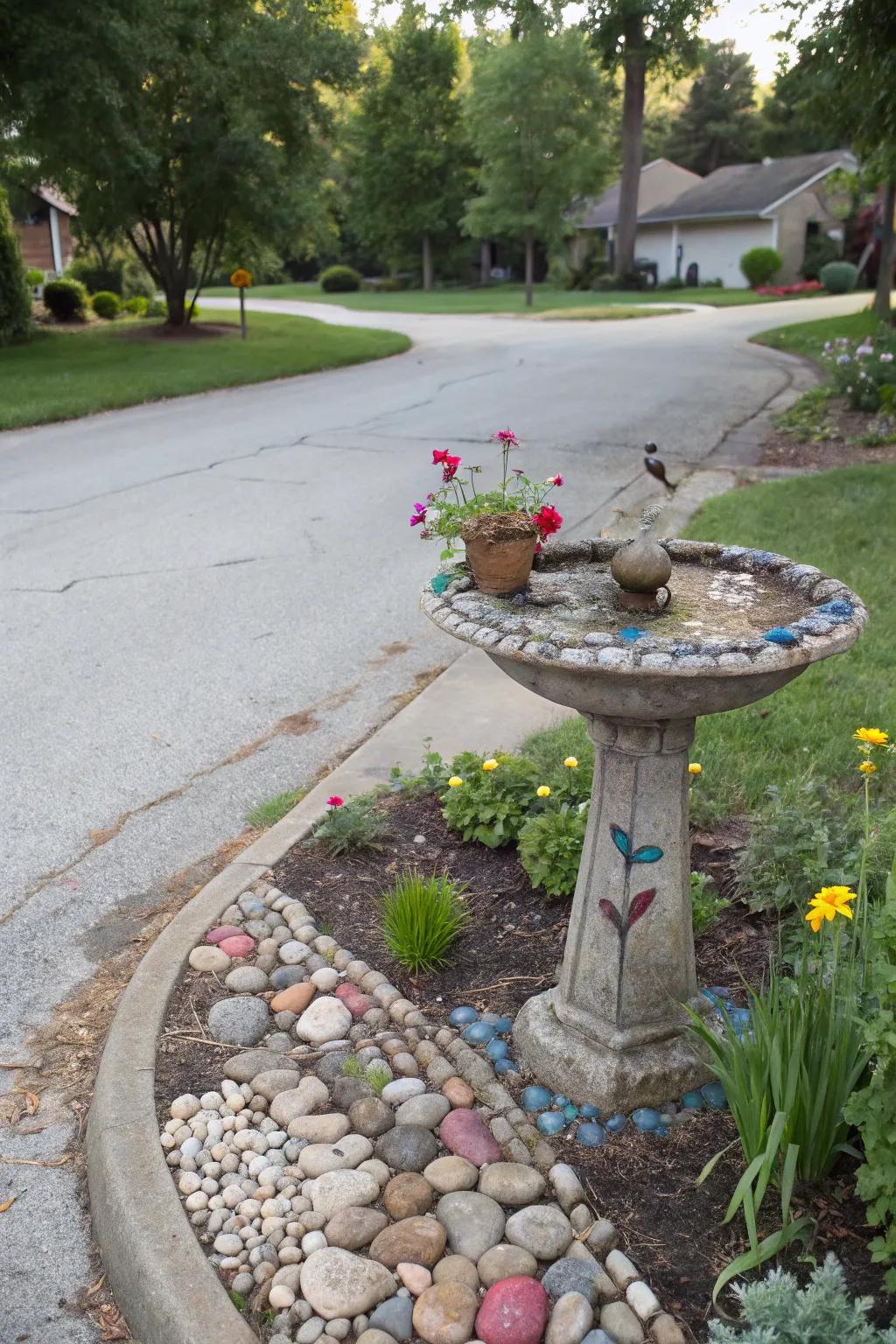 An enchanting birdbath inviting avian visitors and enhancing beauty.