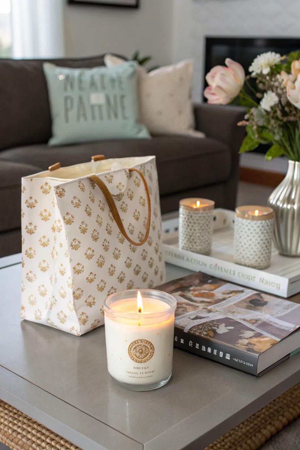 Pet-safe candle and treat set for serene moments.