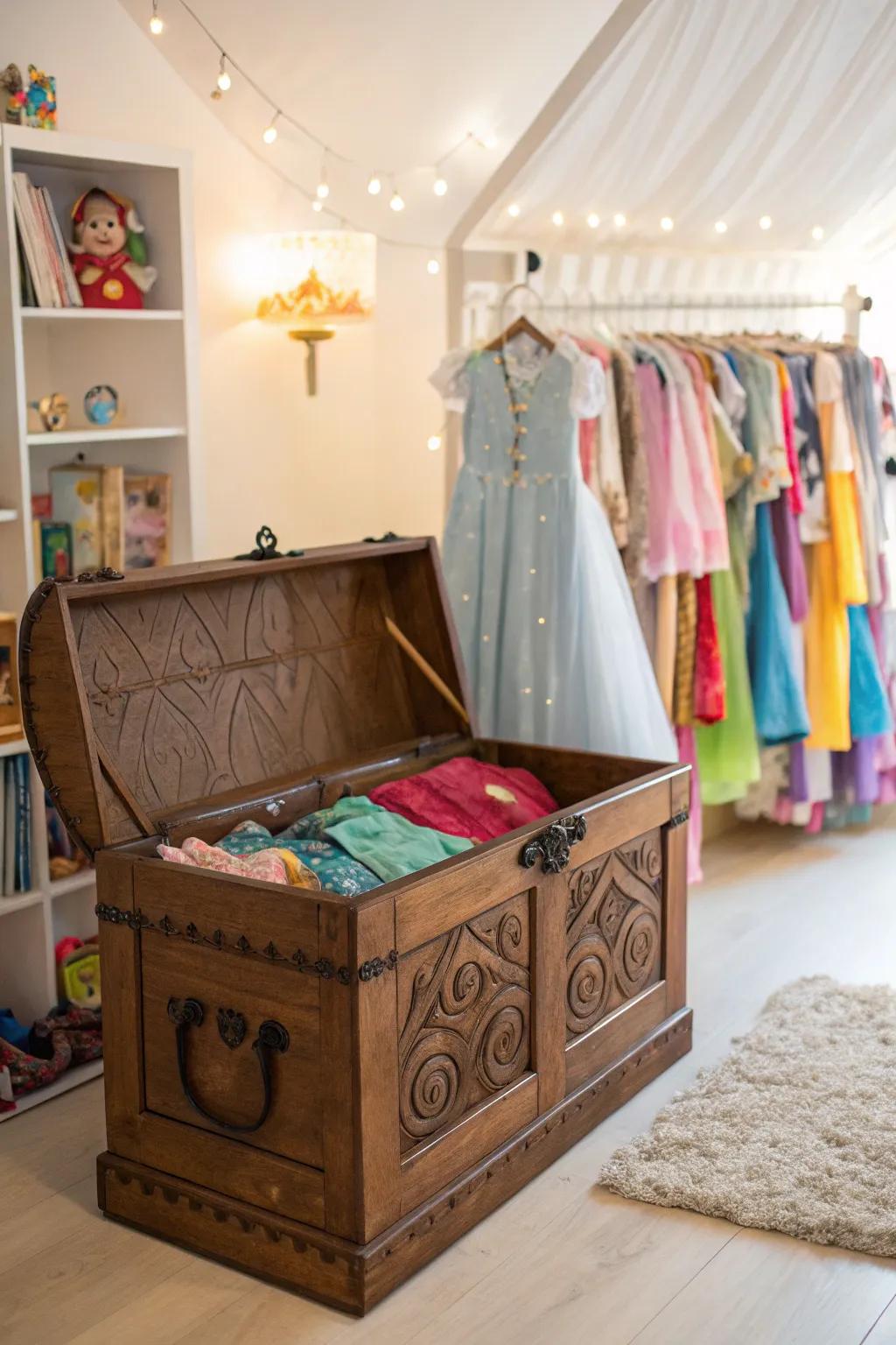 A chic trunk offers hidden storage with style.