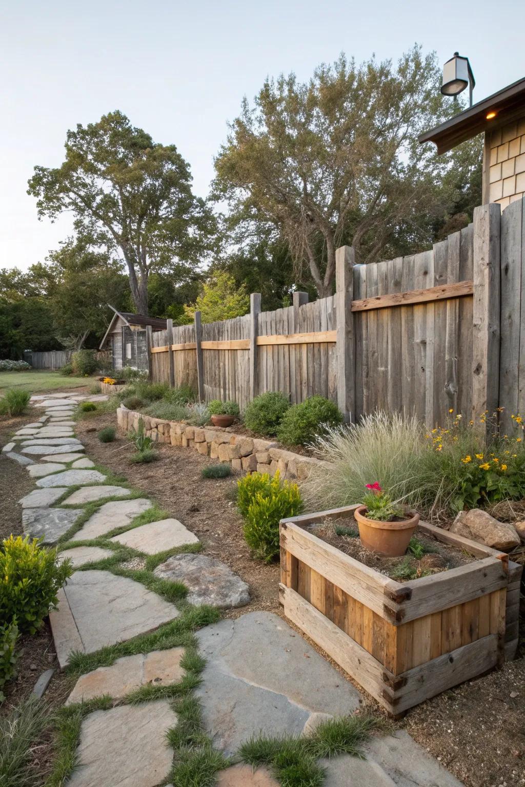 Warm and inviting with reclaimed wood fencing