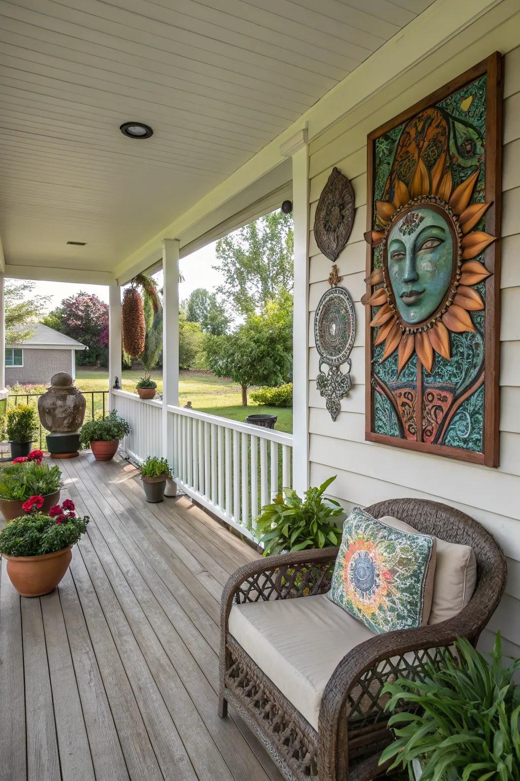 Artistic accents add a creative touch and character to your porch.