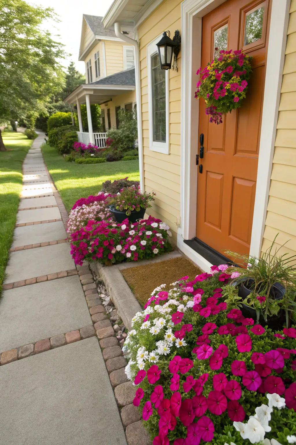 Welcome guests with a petunia 'mat' at your doorstep.