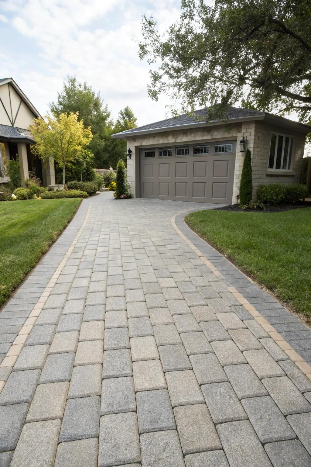 A beautifully designed driveway seamlessly leading to the garage.