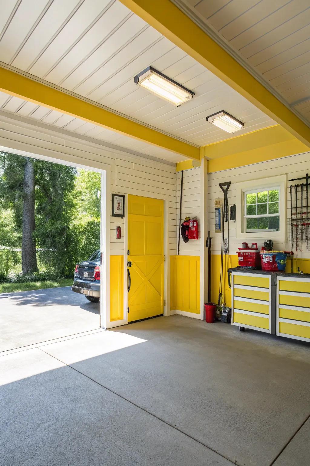 Golden accents introduce cheer and warmth to your garage.