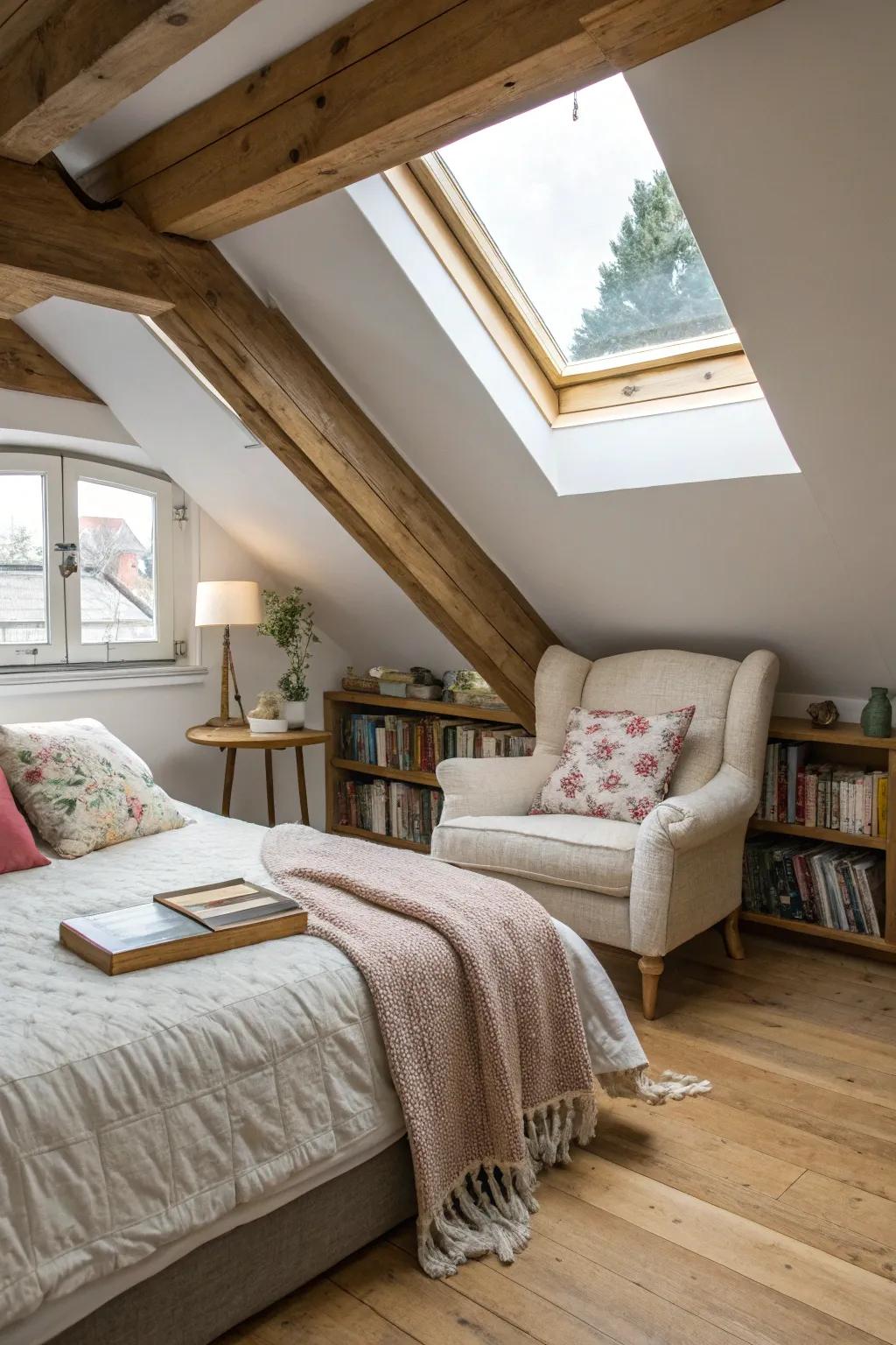 A cozy loft retreat tucked away in the attic.