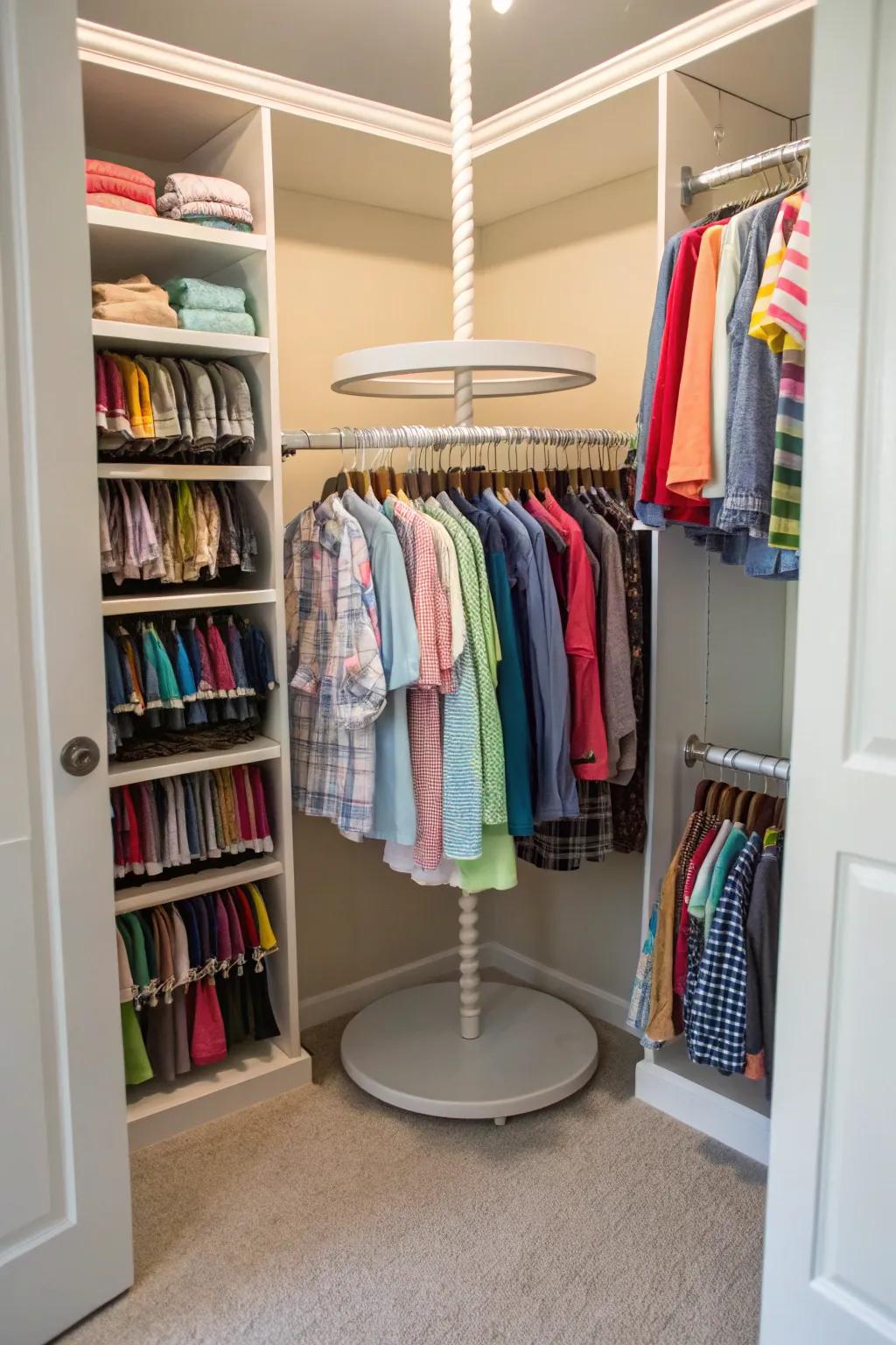 A revolving rack maximizes small cupboard area.