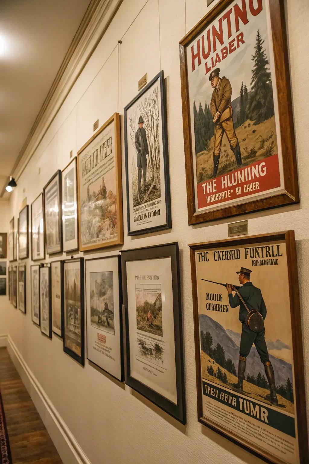 Nostalgic allure with vintage hunting poster art.