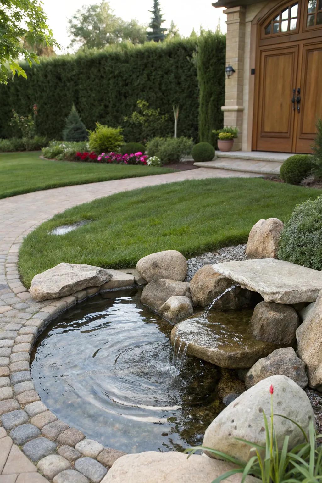 A soothing water feature surrounded by rocks.