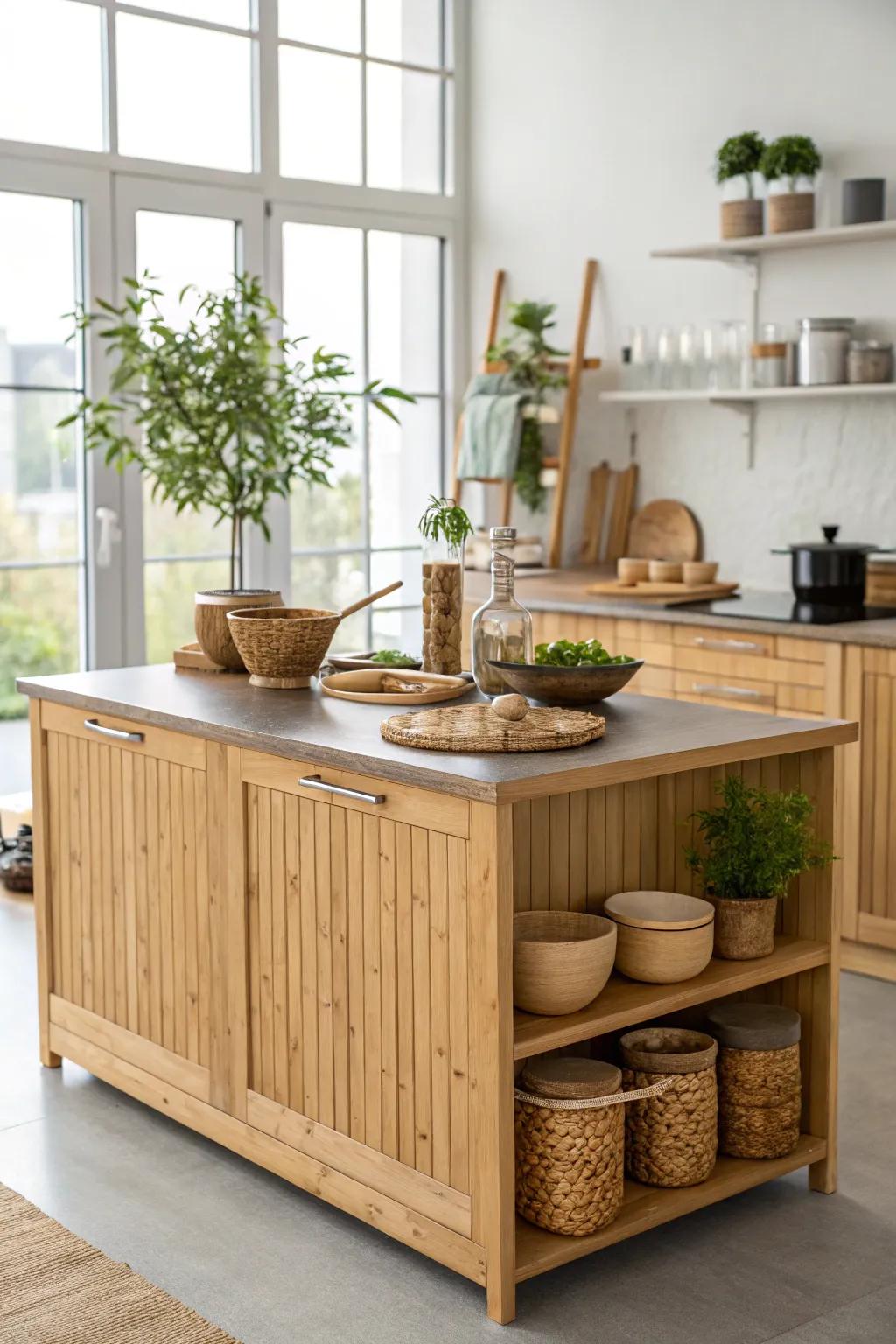 Inherent beauty emanates from a bamboo-crafted cooking island.