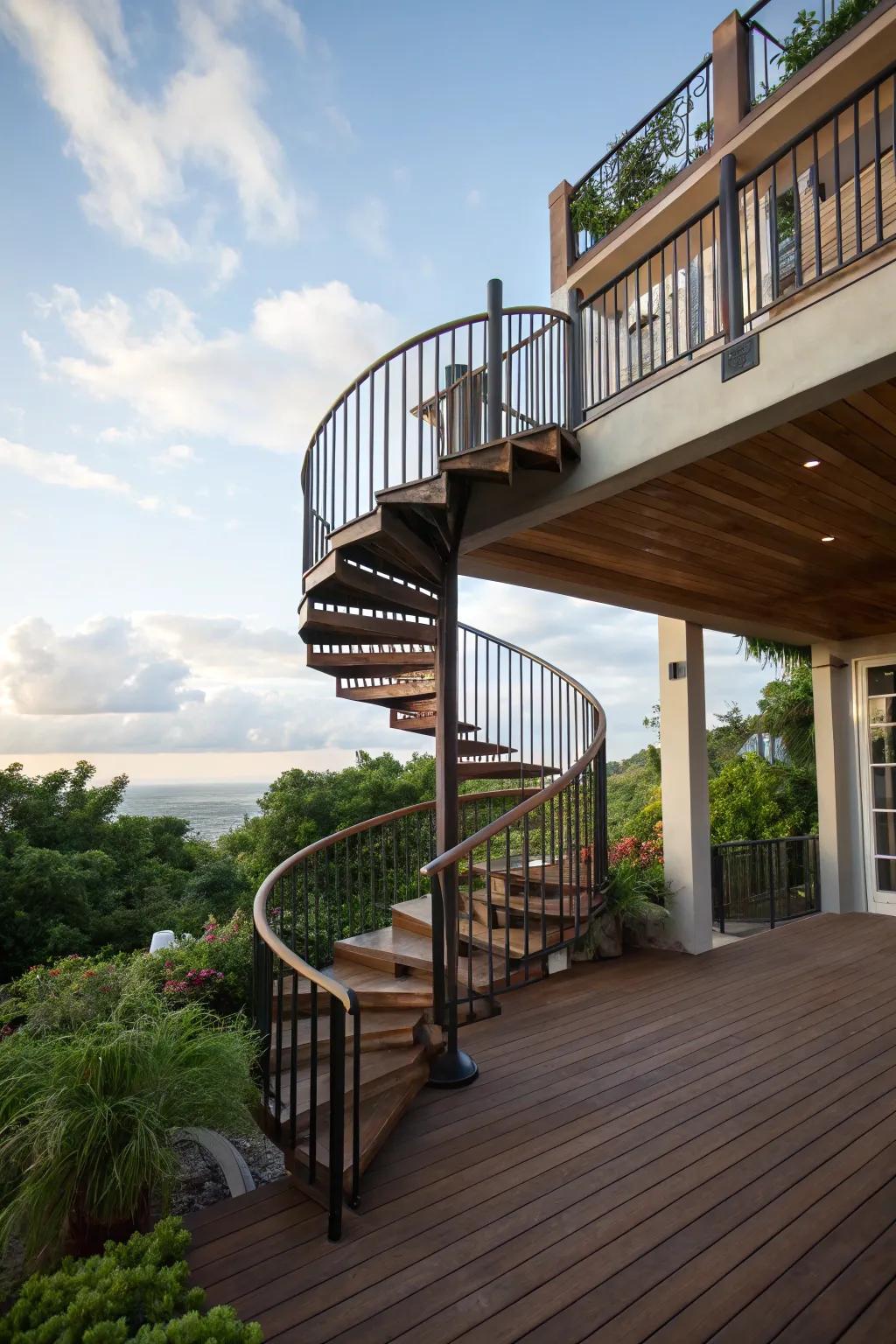 An eye-catching staircase that enhances deck design.