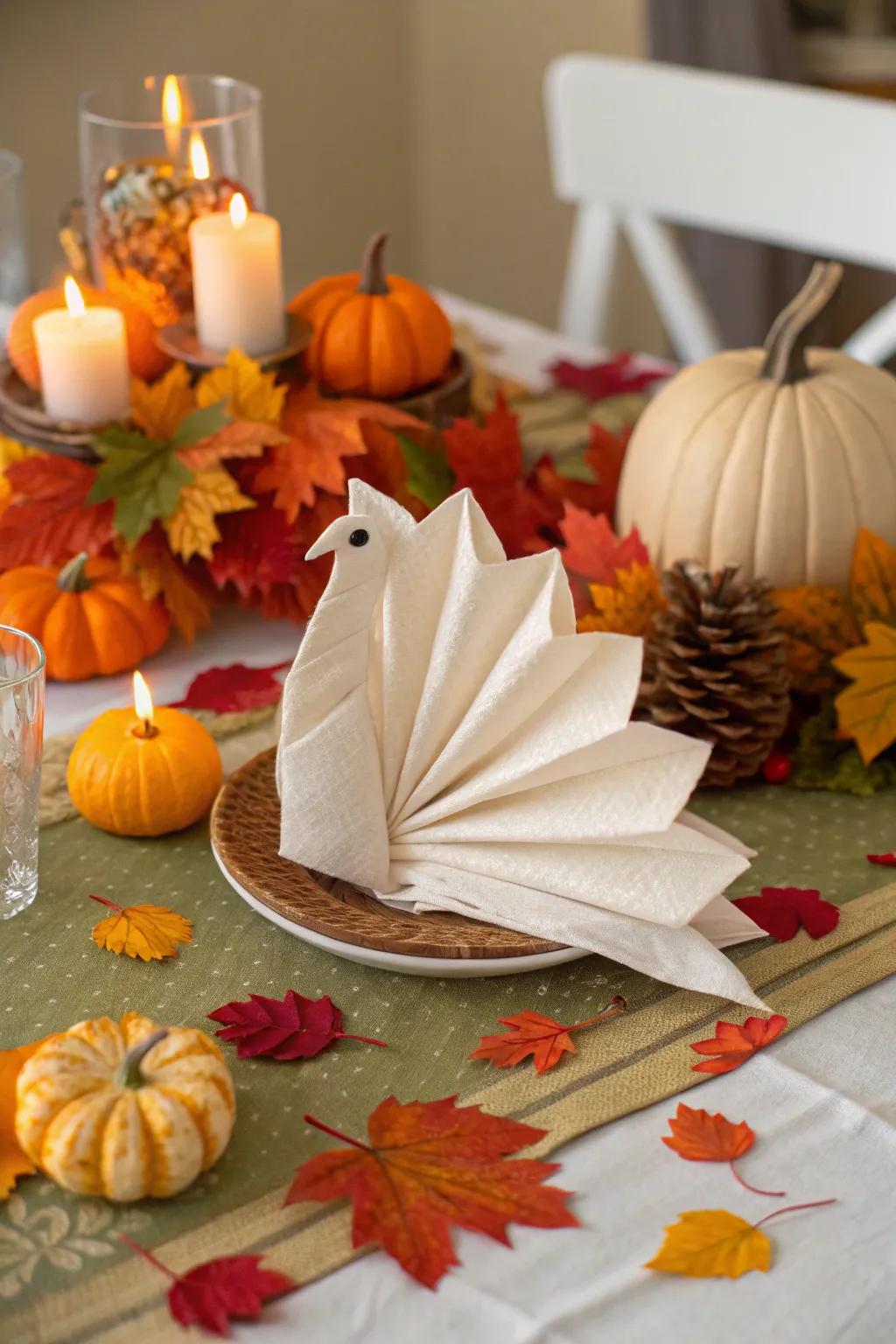 Festive turkey folds for a Thanksgiving feast.