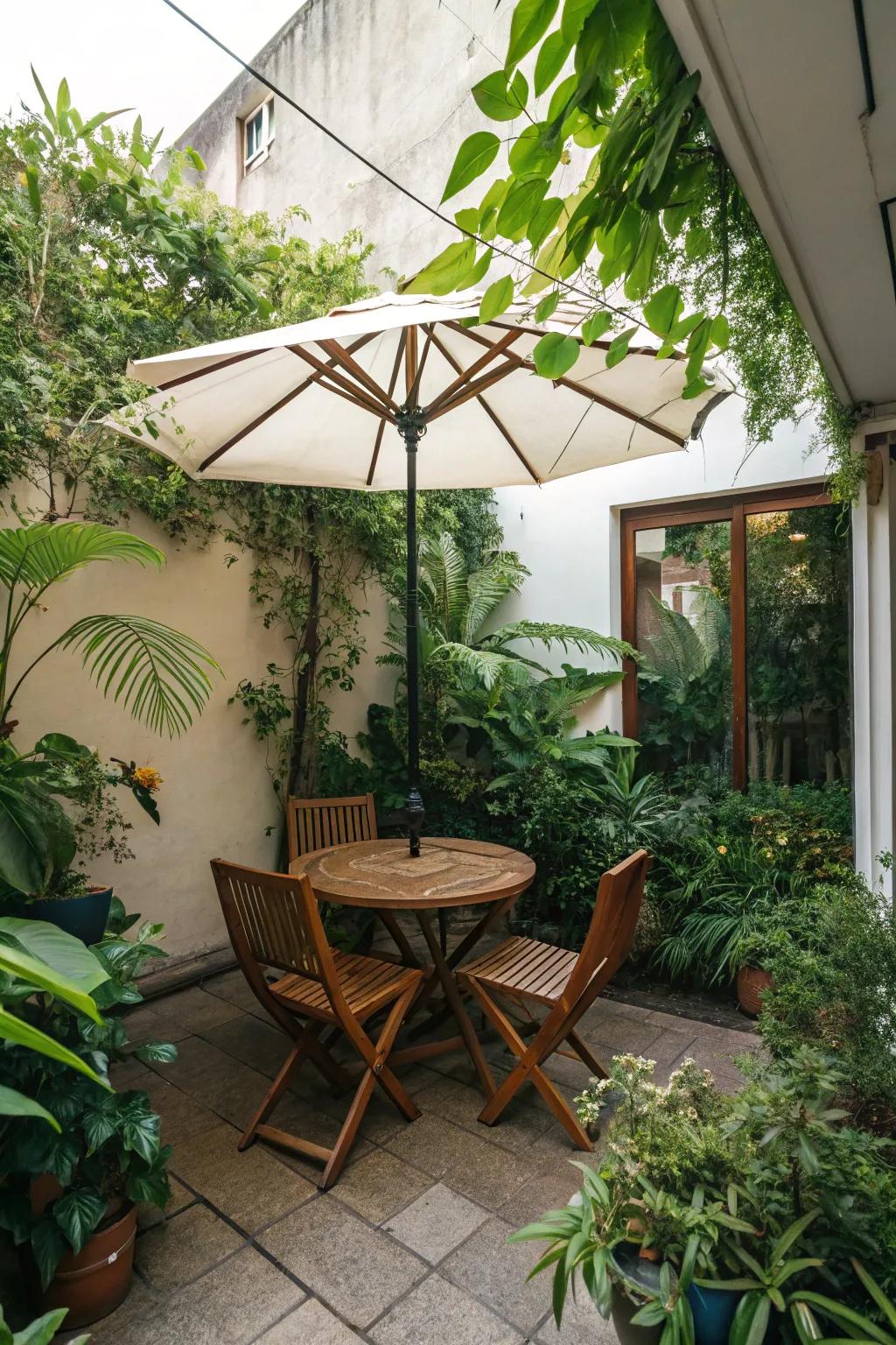 Retractable shades offer shade and flexibility.