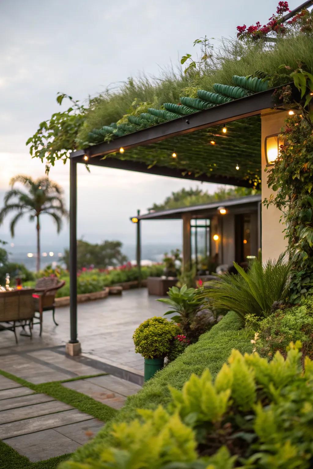 Green roofs add an eco-friendly touch to your patio.