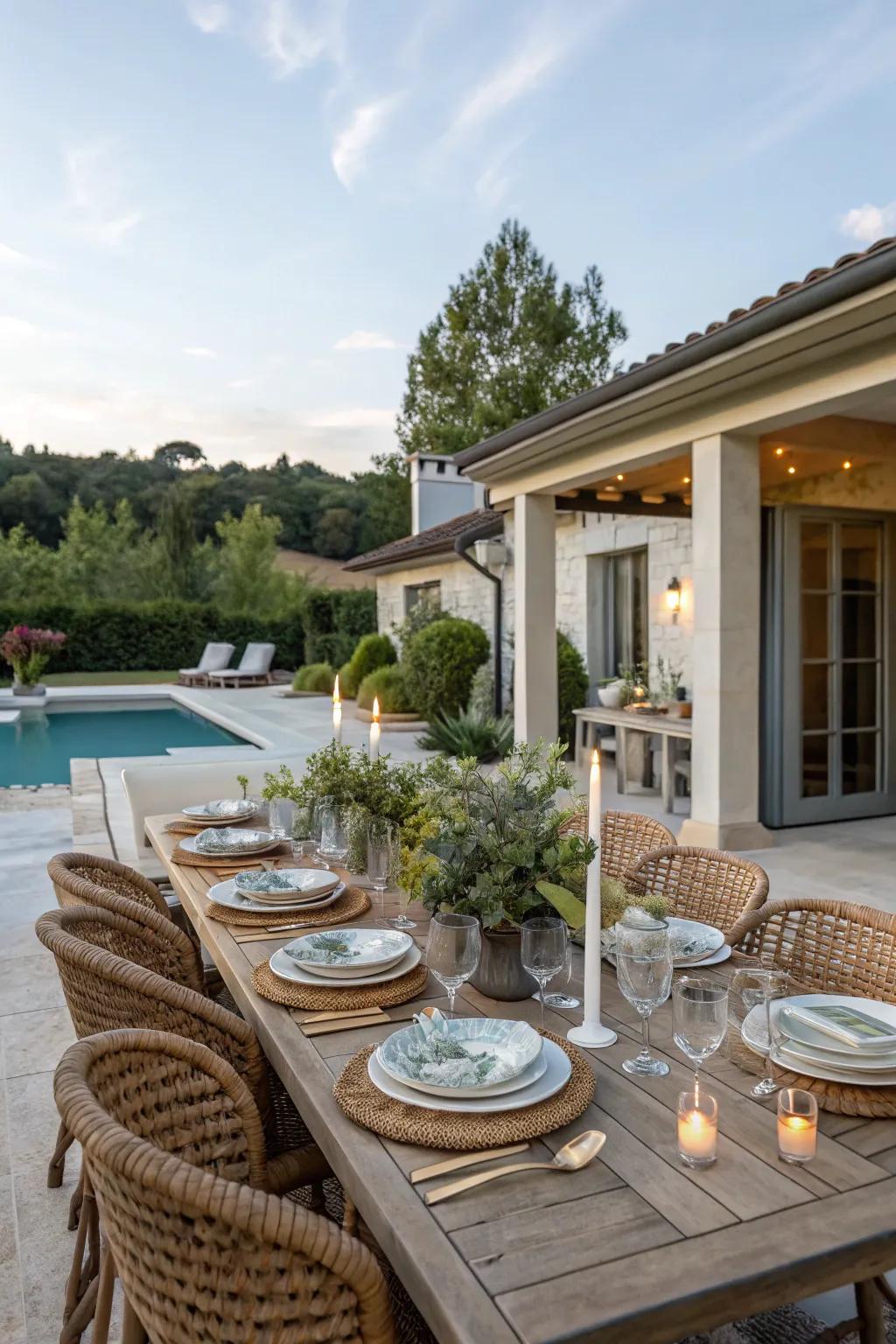 An alfresco dining area invites delightful meals under the open sky.