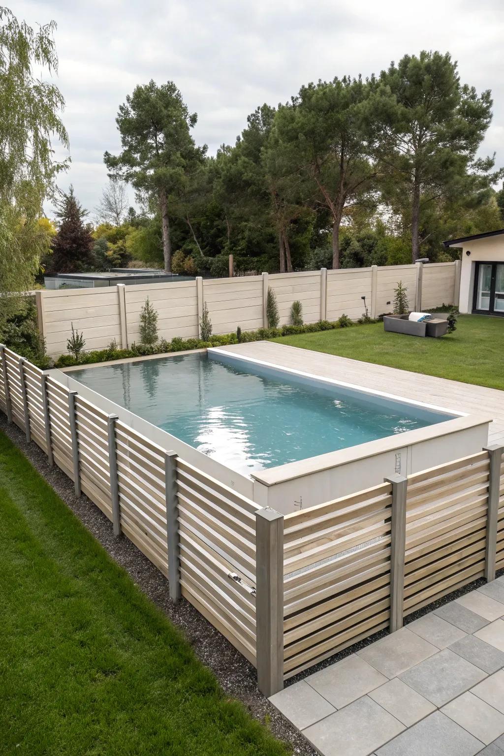 Horizontal slat fencing offers a modern and sleek privacy solution.