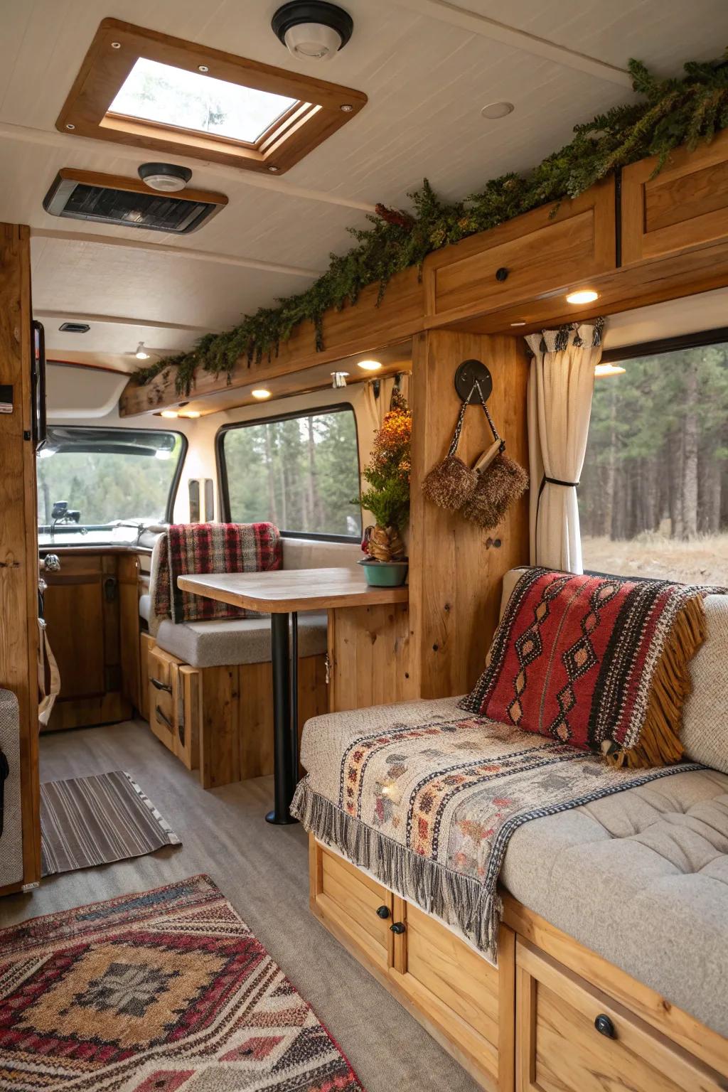 Country appeal establishes a cozy, welcoming RV interior.