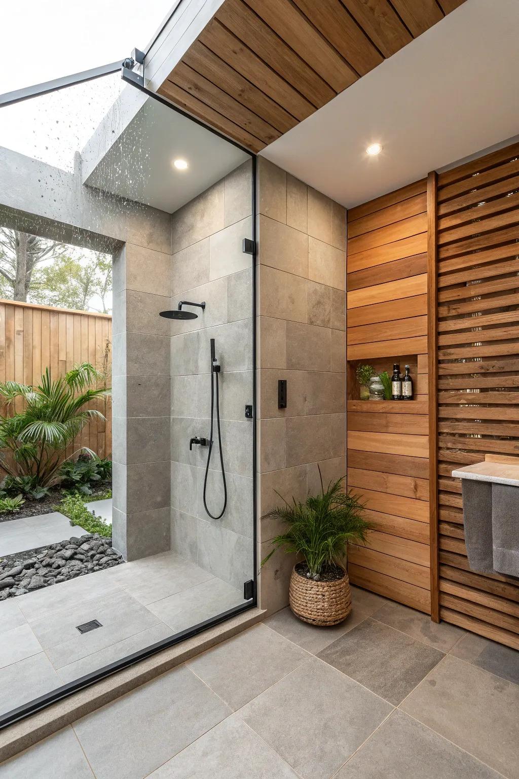 Natural elements bring warmth and serenity to your shower space.