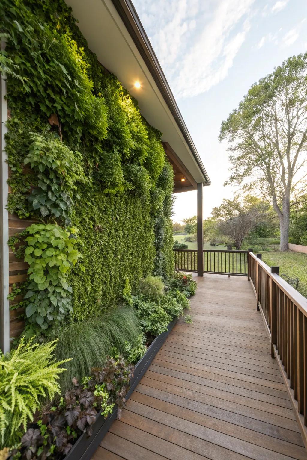 A vertical garden wall brings a refreshing green backdrop to the deck.