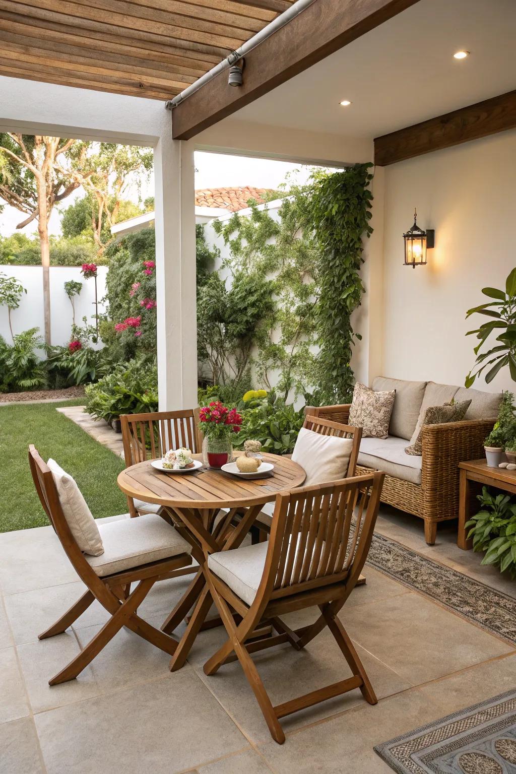 A small patio thoughtfully divided into functional zones.