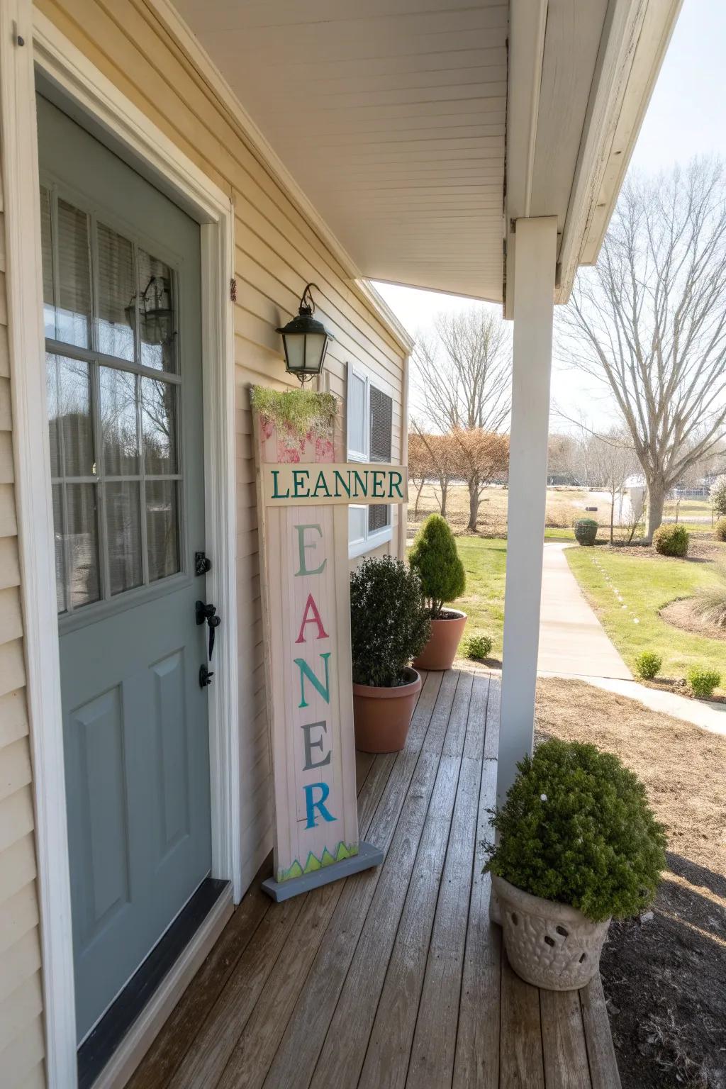 A veranda leaner sign personalizes your portal.