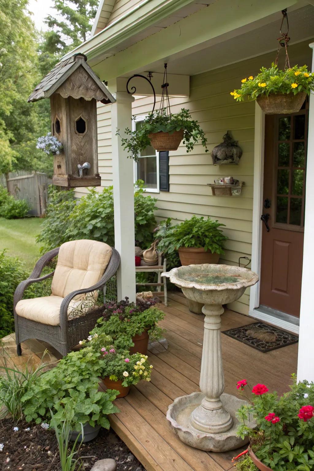 A birdwatcher's haven on a tiny porch.