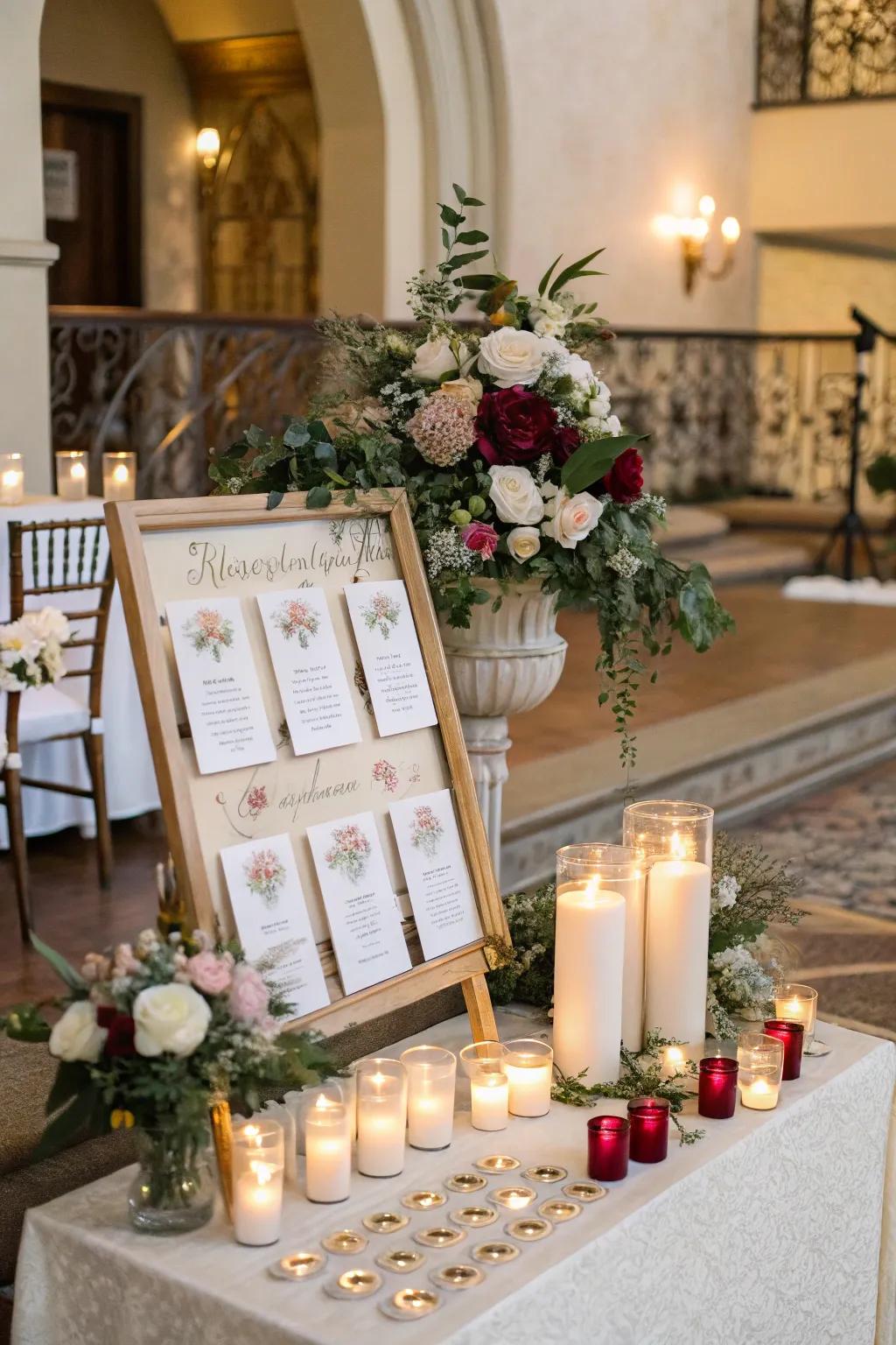 Interactive seating arrangements engaging invitees in a unique manner.