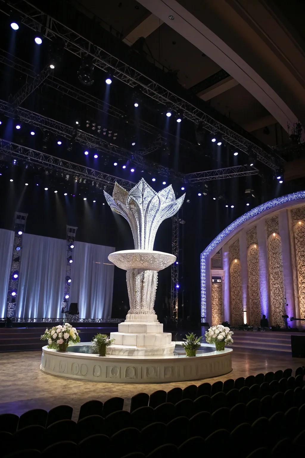 Singular centerpieces fashion a memorable stage impact.