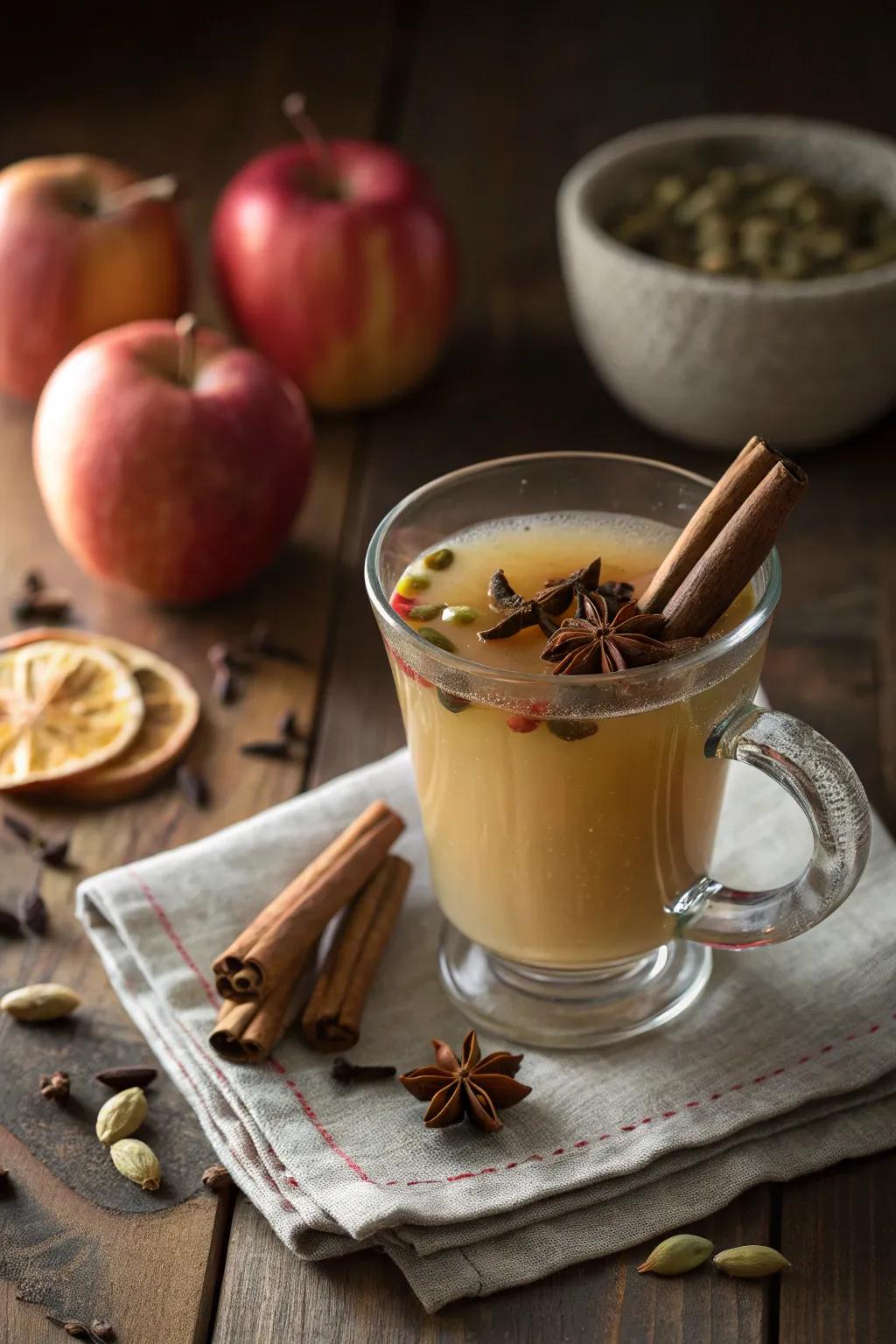 Cardamom spice adds warmth to apple cider punch.