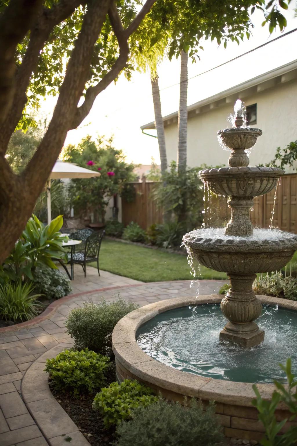 A calming water feature enhancing sound privacy.