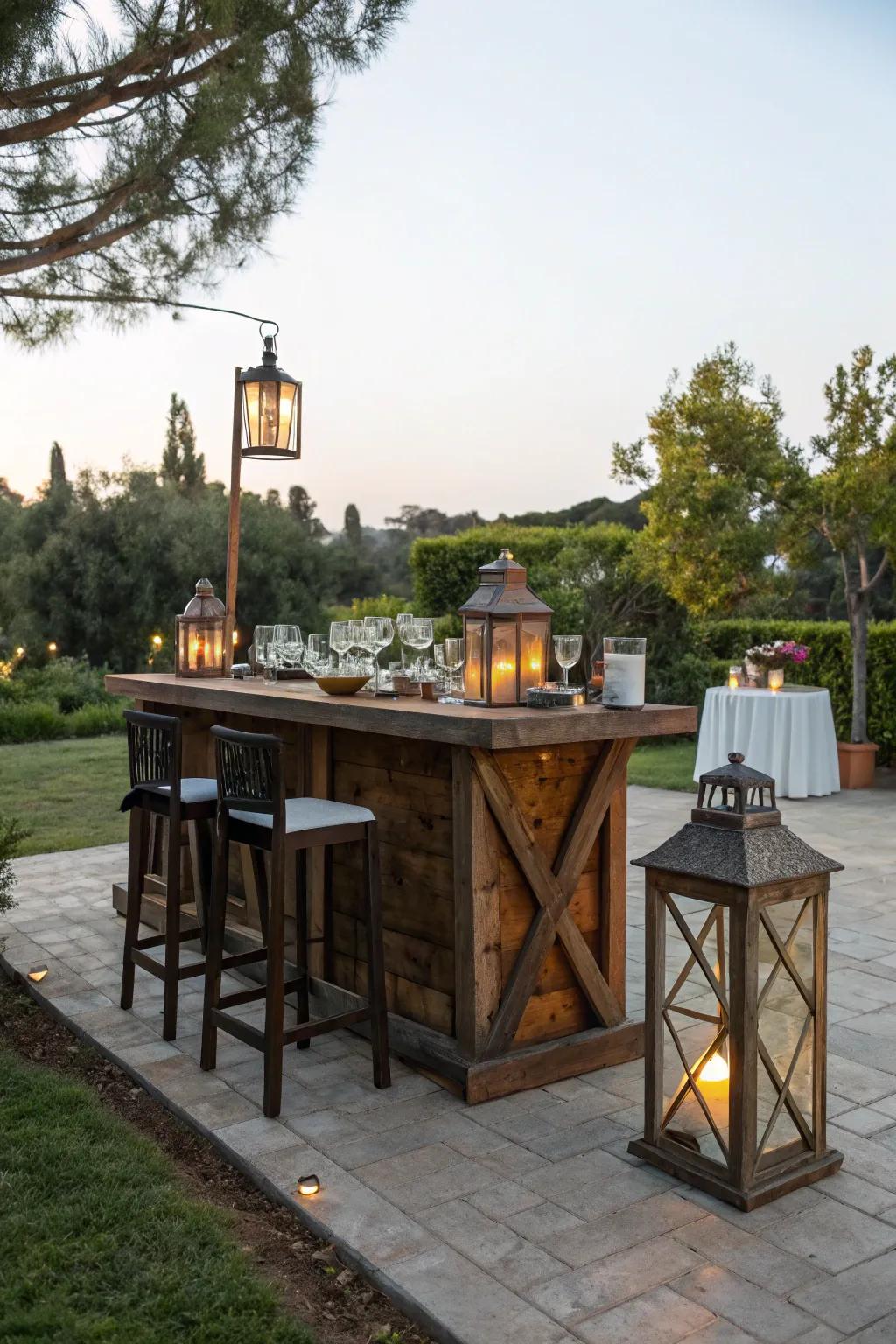 An outdoor bar setup is perfect for enjoying the fresh air.