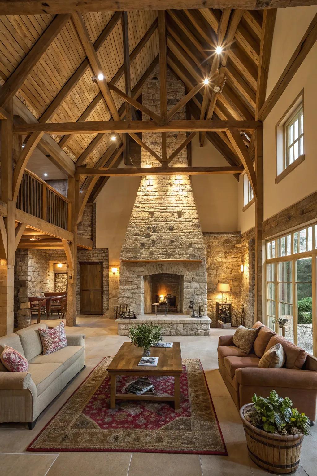 A central fireplace offers warmth and visual appeal.