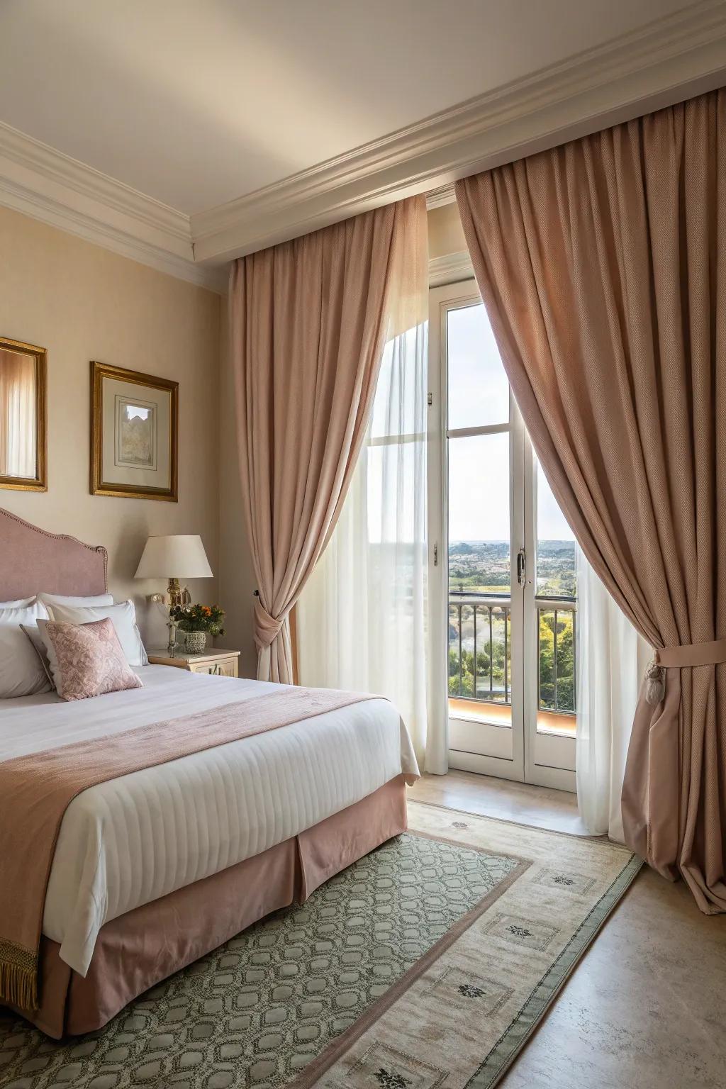 Curtains add privacy and sophistication.